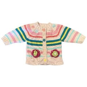 Cherokee Baby Light Pink Striped Knit Cardigan 100% Cotton (6-12M)